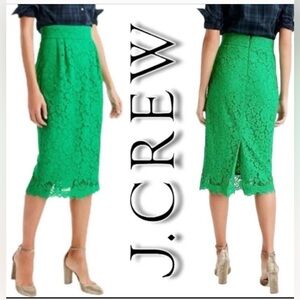 J.Crew Lace Green Pencil Skirt, Size 8